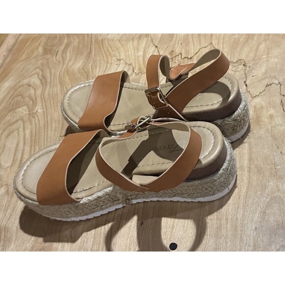 FOREVER 21 Brown Suede Wedge Platform Jute Strap Sandals Open Toe Women Sz 6.5 - Picture 6 of 10